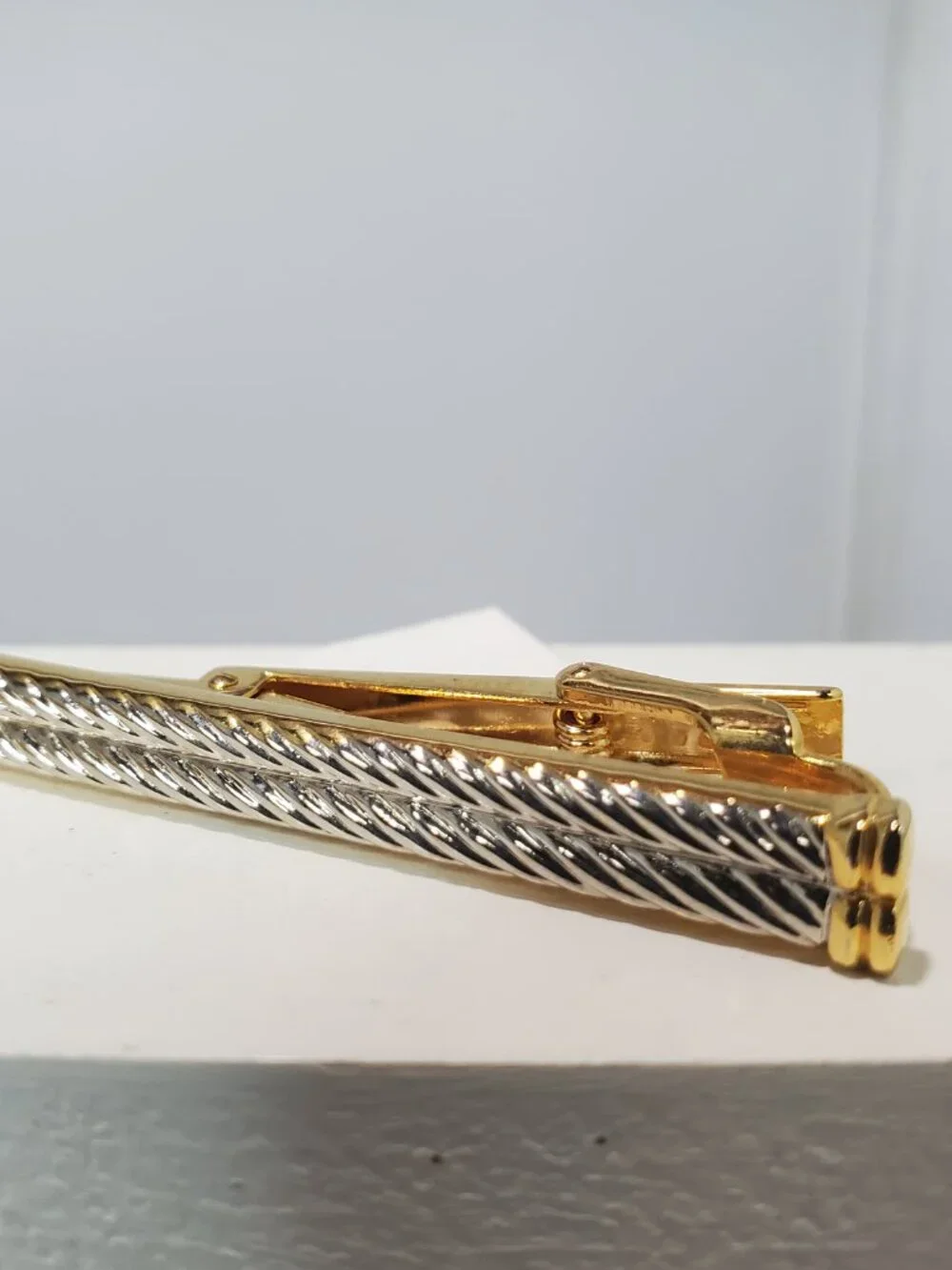 Vintage Two-Tone Gold & Silver Twisted Cable 3-Piece Cuff Link and Tie Clip Set